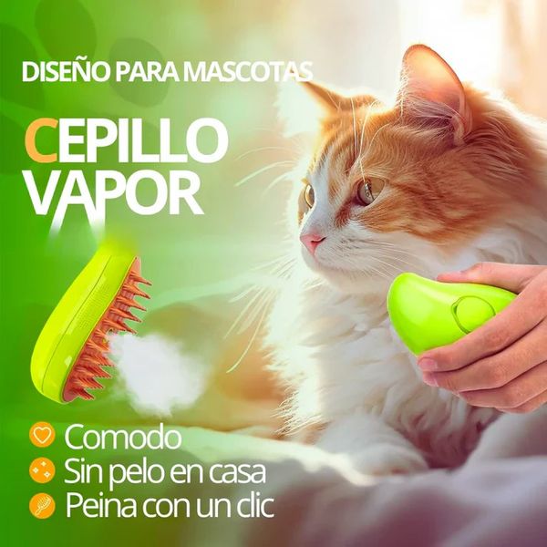 Cepillo masajeador con Vapor Exclusivo 3 en 1 para mascotas!